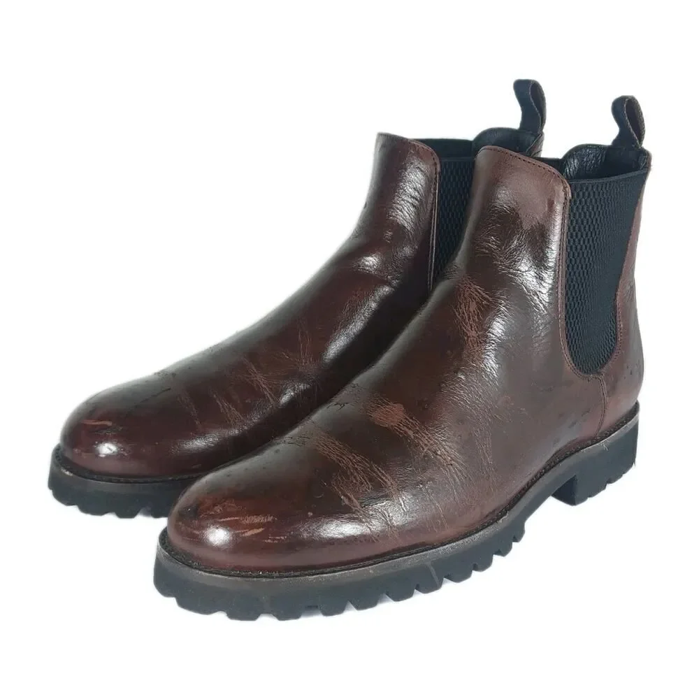 Frye Men's Weston US 9D Brown Leather Lug Sole Vibram Ankle Chelsea Boots